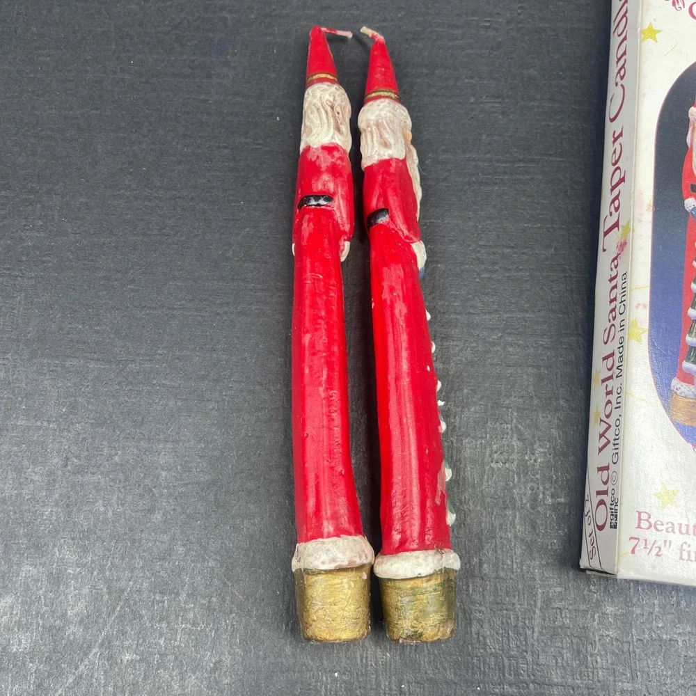 Vintage Christmas Taper Candles Gies Hand Decorated 11.5